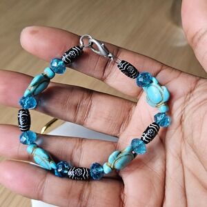 Turquoise Turtle Beaded Bracelet Women's Boho Beach‎ Jewelry Silver Clasp